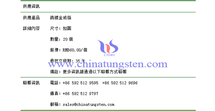 鎢鍍金戒指價(jià)格表圖片