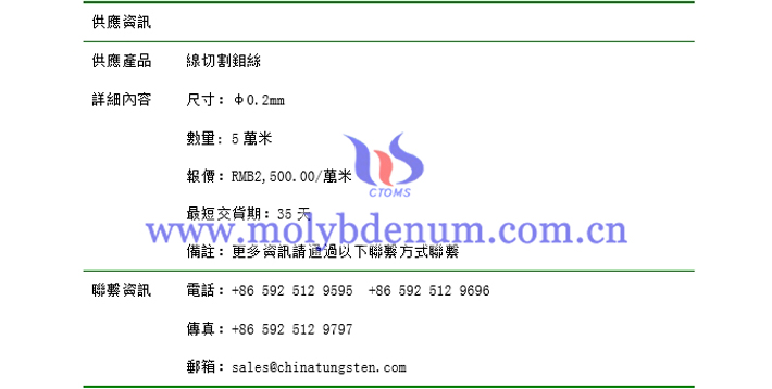 線切割鉬絲價(jià)格表圖片