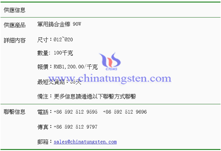 軍用鎢合金棒價格圖片