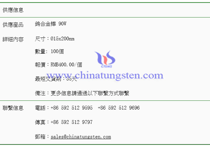 鎢合金棒價(jià)格表圖片