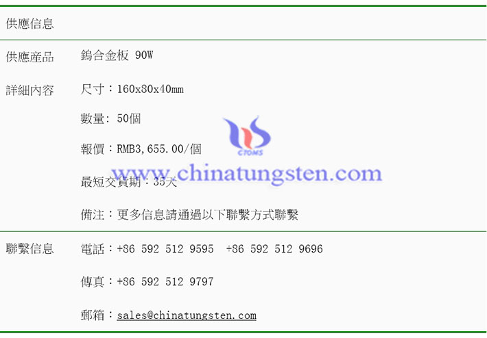 鎢合金板價(jià)格表圖片