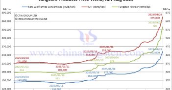 Tungsten Price Trend from January to August 29, 2025