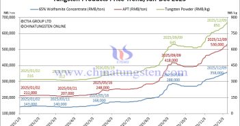 Tungsten Price Trend from January to December 9, 2025