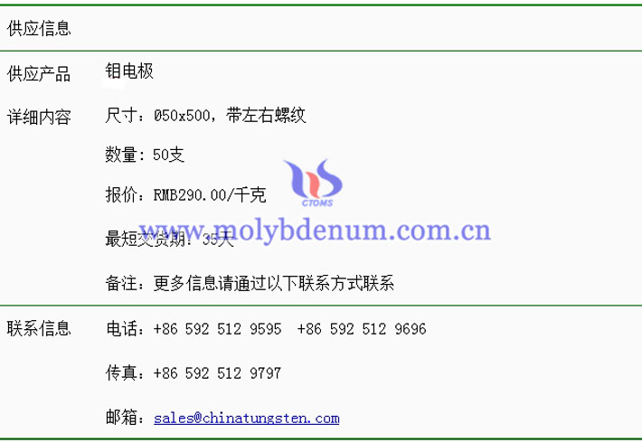 鉬電極價(jià)格表圖片