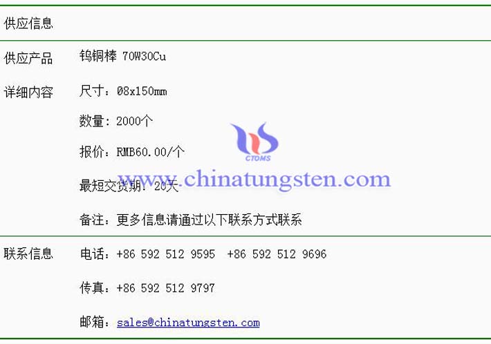 鎢銅棒價(jià)格表圖片