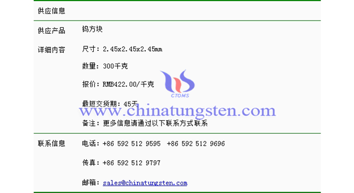 鎢方塊價格表圖片