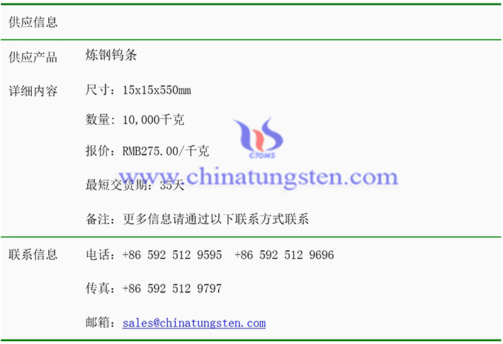 煉鋼鎢條價(jià)格表圖片