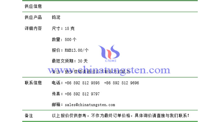 鎢泥價格表圖片