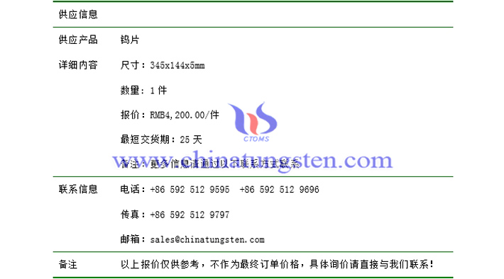 鎢片最新價(jià)格圖片